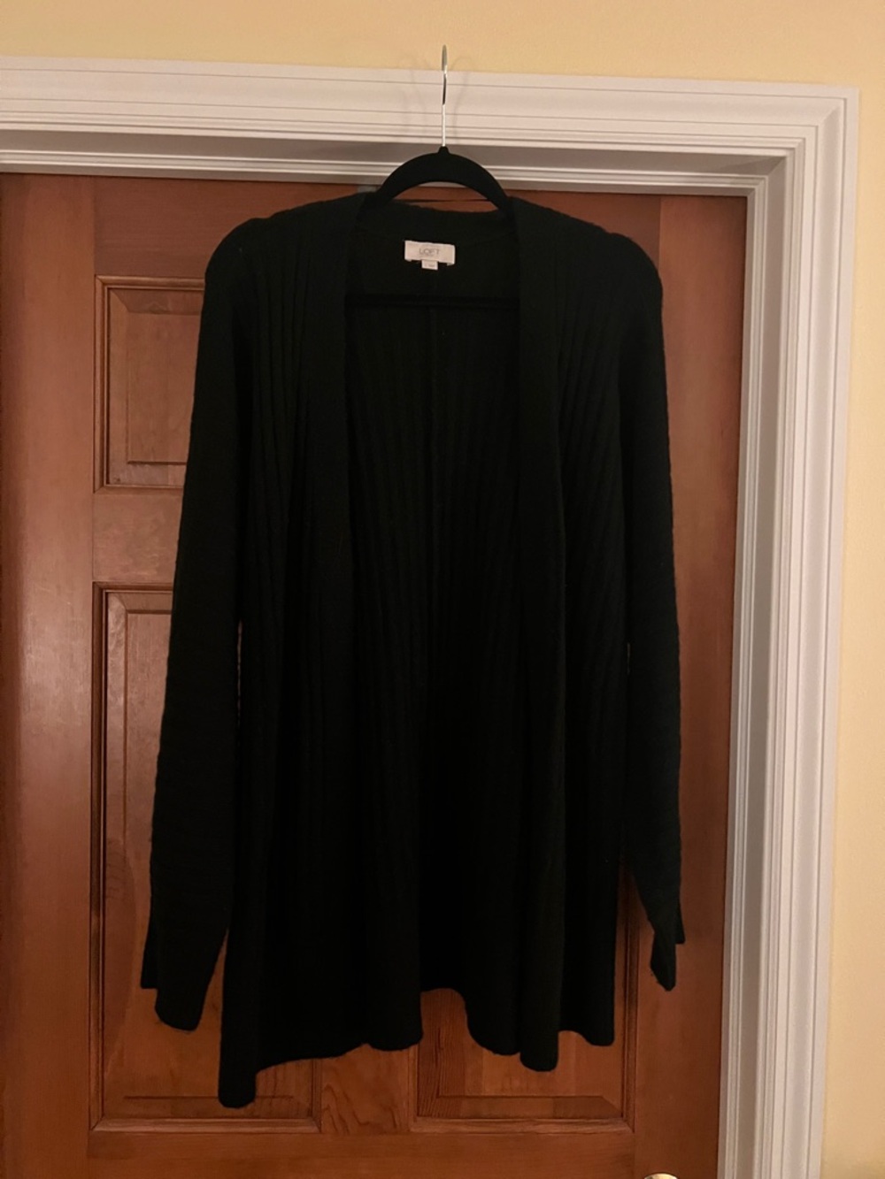 LOFT Black Ribbed Open-Front Cardigan